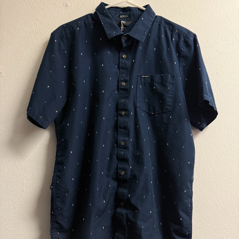 Men's Volcom Blue Pattern Short Sleeve Button Down Shirt, Size: Lg, EUC